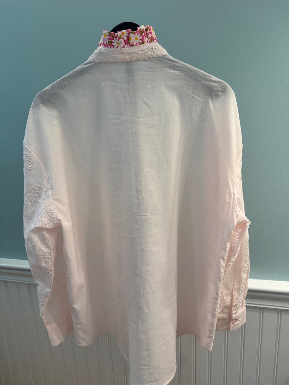 Reworked Women’s Light Pink Embroidered Long-Sleeve Shirt by Hester’s Orchard - Picture 2 of 8